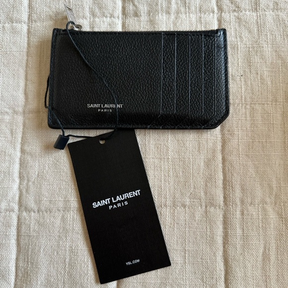 SAINT LAURENT PARIS FRAGMENTS ZIP CARD CASE IN GRAINED LEATHER 
BLACK - Picture 7 of 8